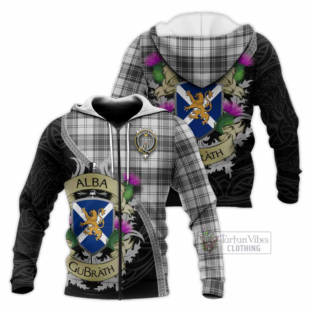 Glendinning Tartan Family Crest Knitted Hoodie Lion Rampant Royal Thistle Shield Celtic Inspired Unisex Knitted Zip Hoodie - Tartan Vibes Clothing