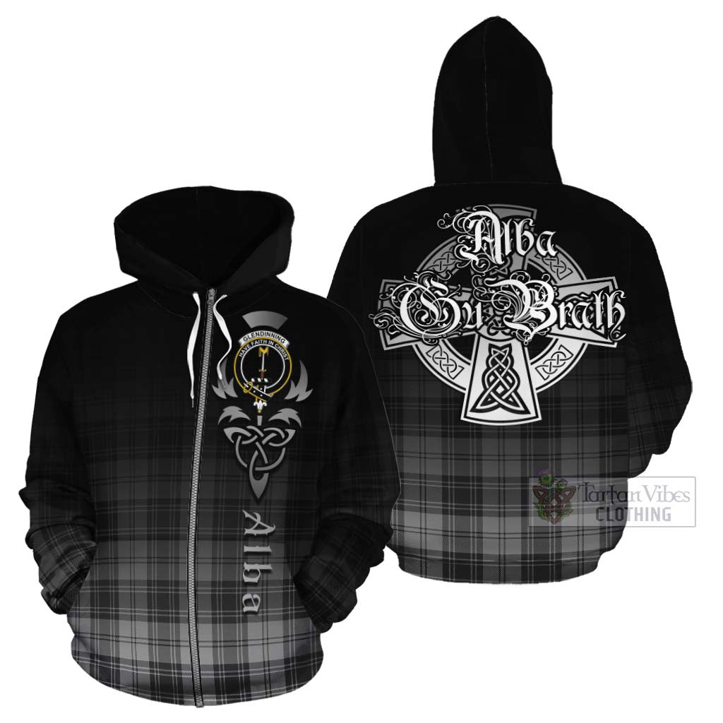 Tartan Vibes Clothing Glendinning Tartan Cotton Hoodie Featuring Alba Gu Brath Family Crest Celtic Inspired