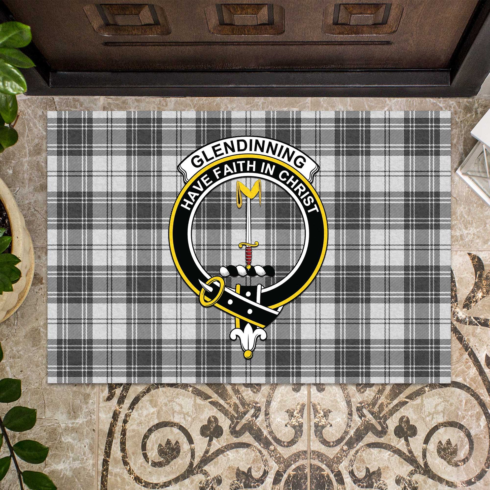 Glendinning Tartan Door Mat with Family Crest - Tartanvibesclothing