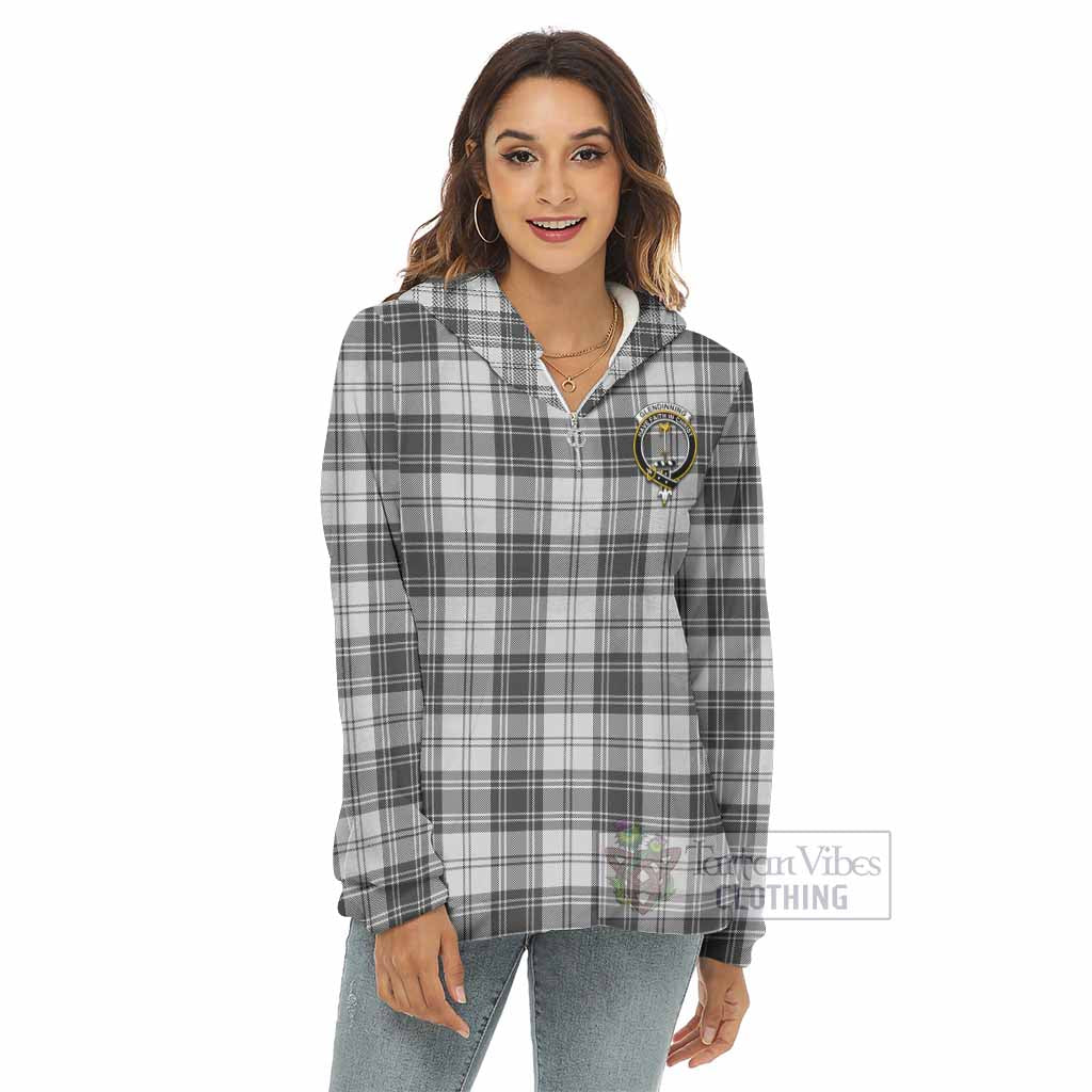 Glendinning Tartan Women's Borg Fleece Hoodie with Half Zip with Family Crest - Tartan Vibes Clothing
