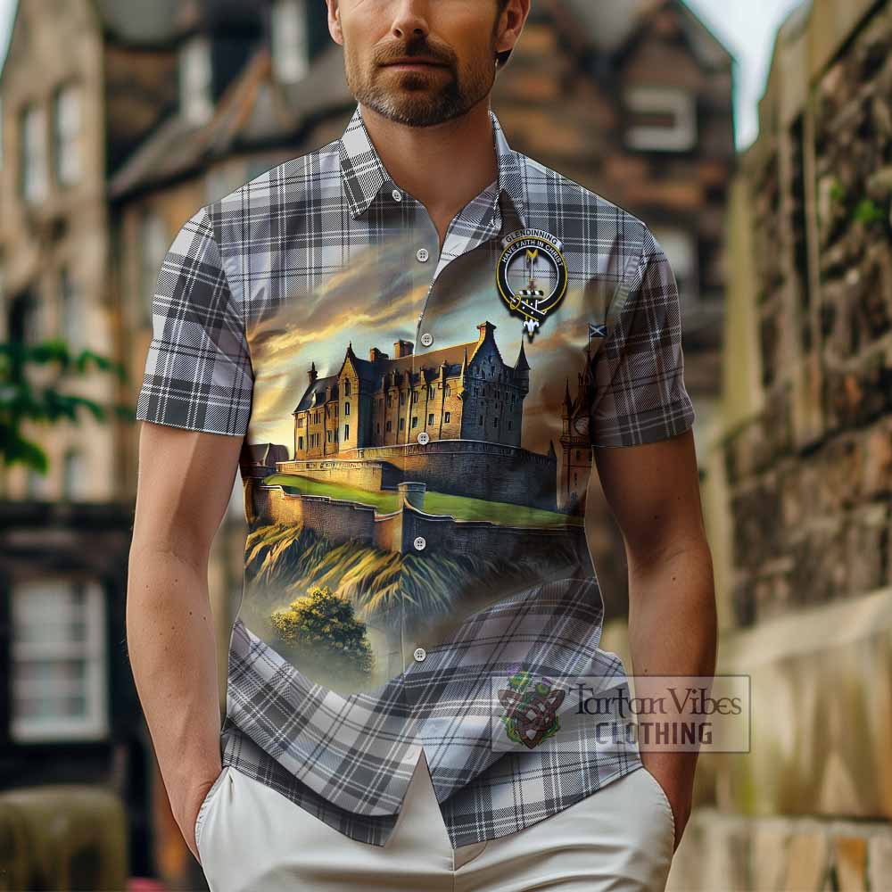 Glendinning Tartan Family Crest Hawaiian Shirt with Scottish Ancient Castle Style - Tartan Vibes Clothing