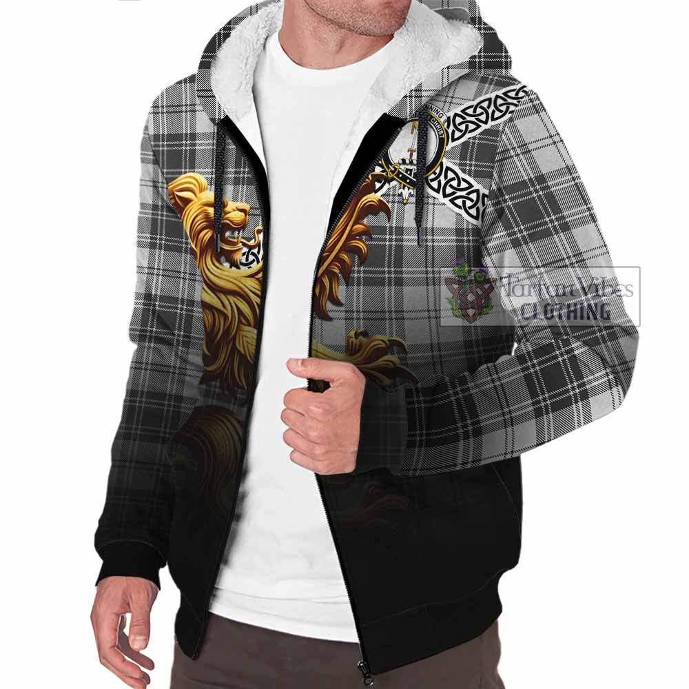 Glendinning Crest Tartan Sherpa Hoodie with Golden Lion Emblem Celtic Style - Tartan Vibes Clothing