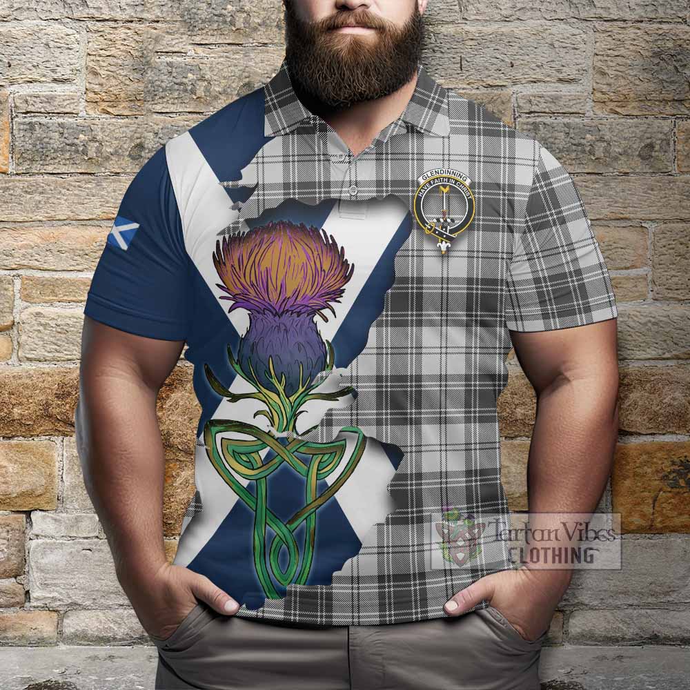 Glendinning Tartan Family Crest Polo Shirt Scottish Thistle Celtic Inspired - Tartan Vibes Clothing