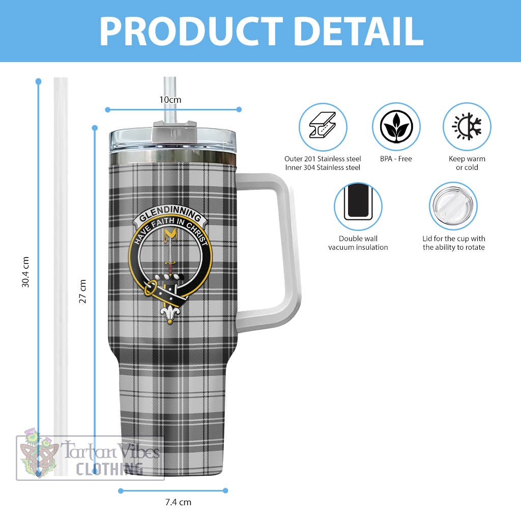 Glendinning Tartan Tumbler with Handle with Family Crest - Tartan Vibes Clothing