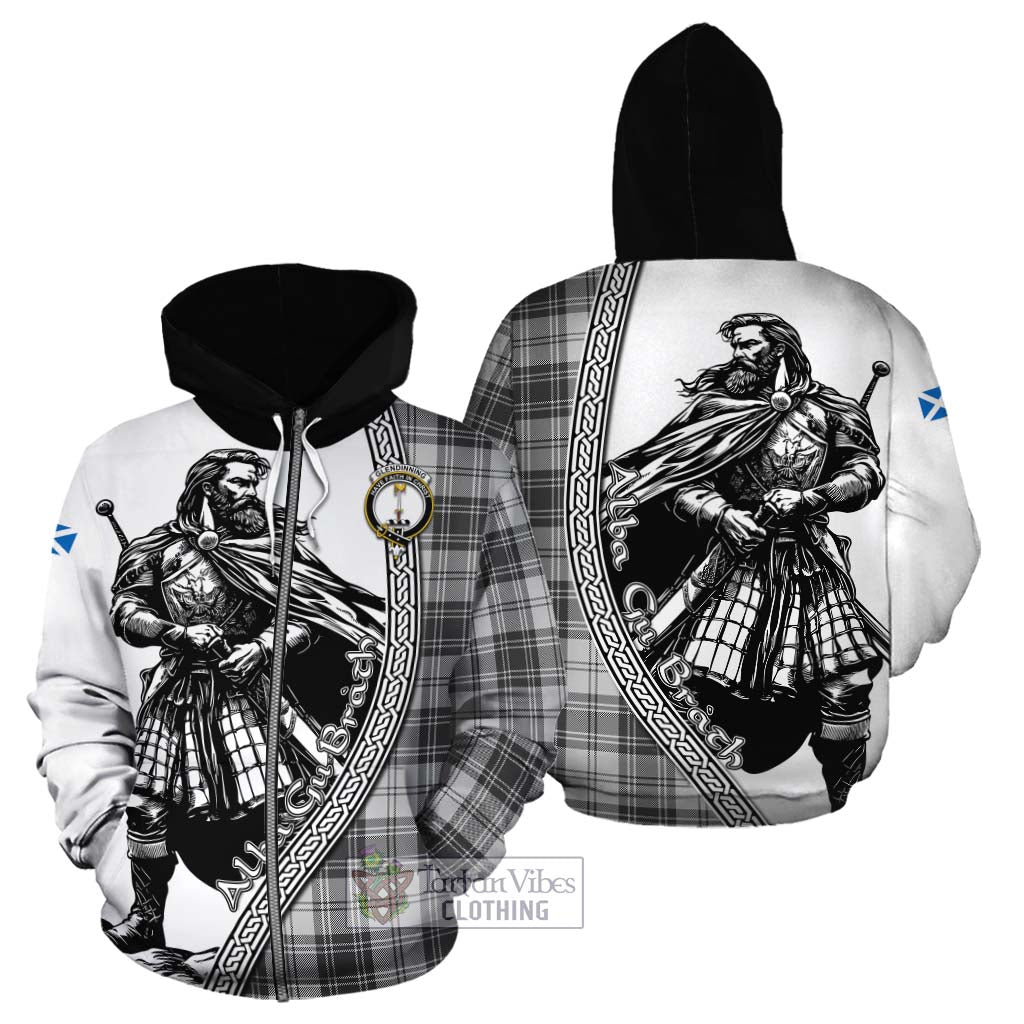 Glendinning Tartan Clan Crest Cotton Hoodie with Highlander Warrior Celtic Style - Tartan Vibes Clothing