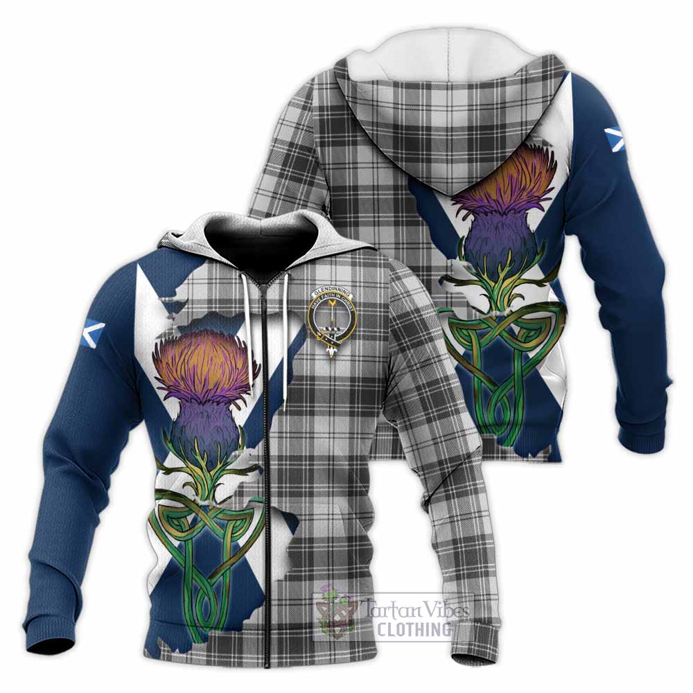 Glendinning Tartan Family Crest Knitted Hoodie Scottish Thistle Celtic Inspired Unisex Knitted Zip Hoodie - Tartan Vibes Clothing