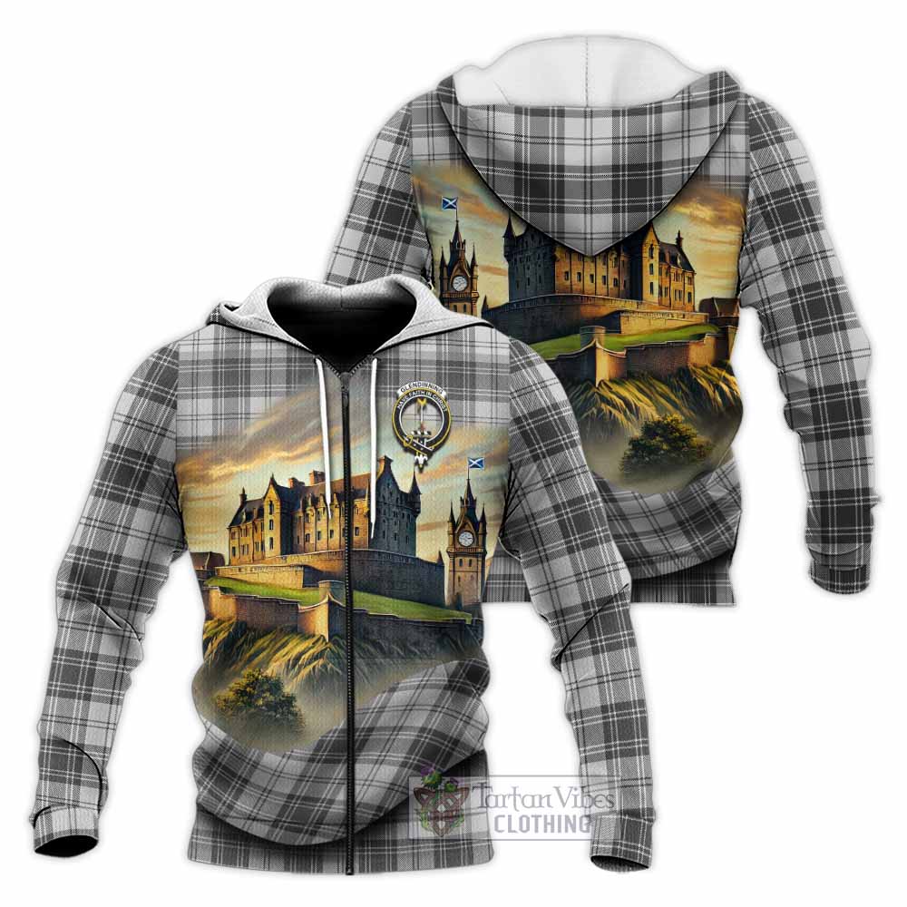 Glendinning Tartan Family Crest Knitted Hoodie with Scottish Ancient Castle Style Unisex Knitted Zip Hoodie - Tartan Vibes Clothing