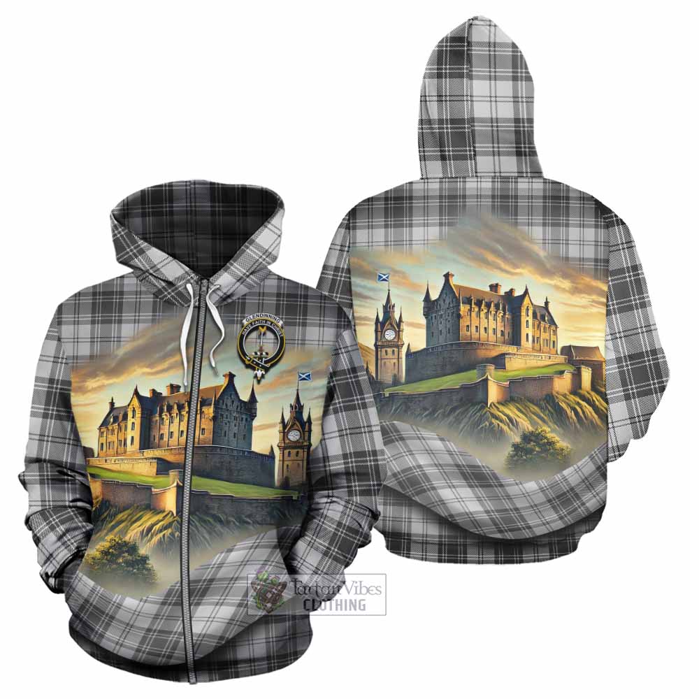 Glendinning Tartan Family Crest Hoodie with Scottish Ancient Castle Style Zip Hoodie - Tartan Vibes Clothing