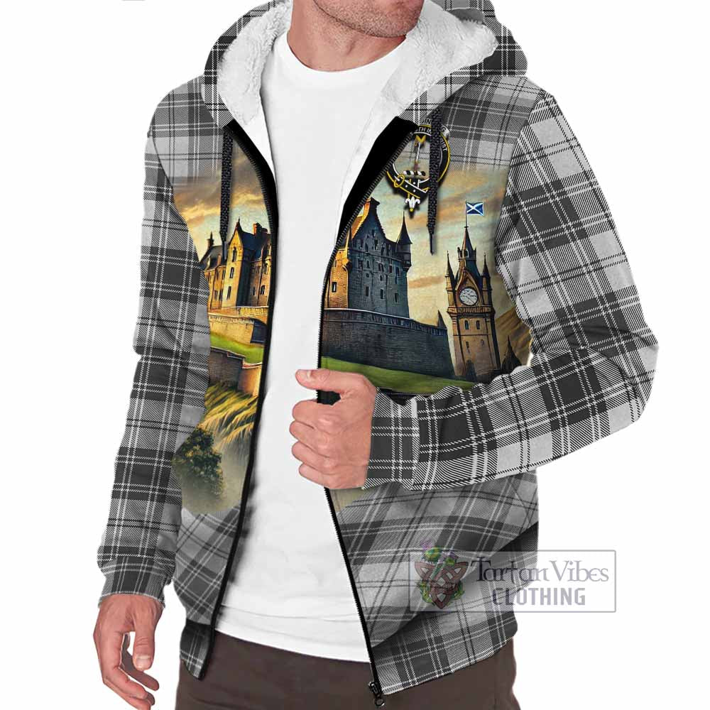 Glendinning Tartan Family Crest Sherpa Hoodie with Scottish Ancient Castle Style - Tartan Vibes Clothing