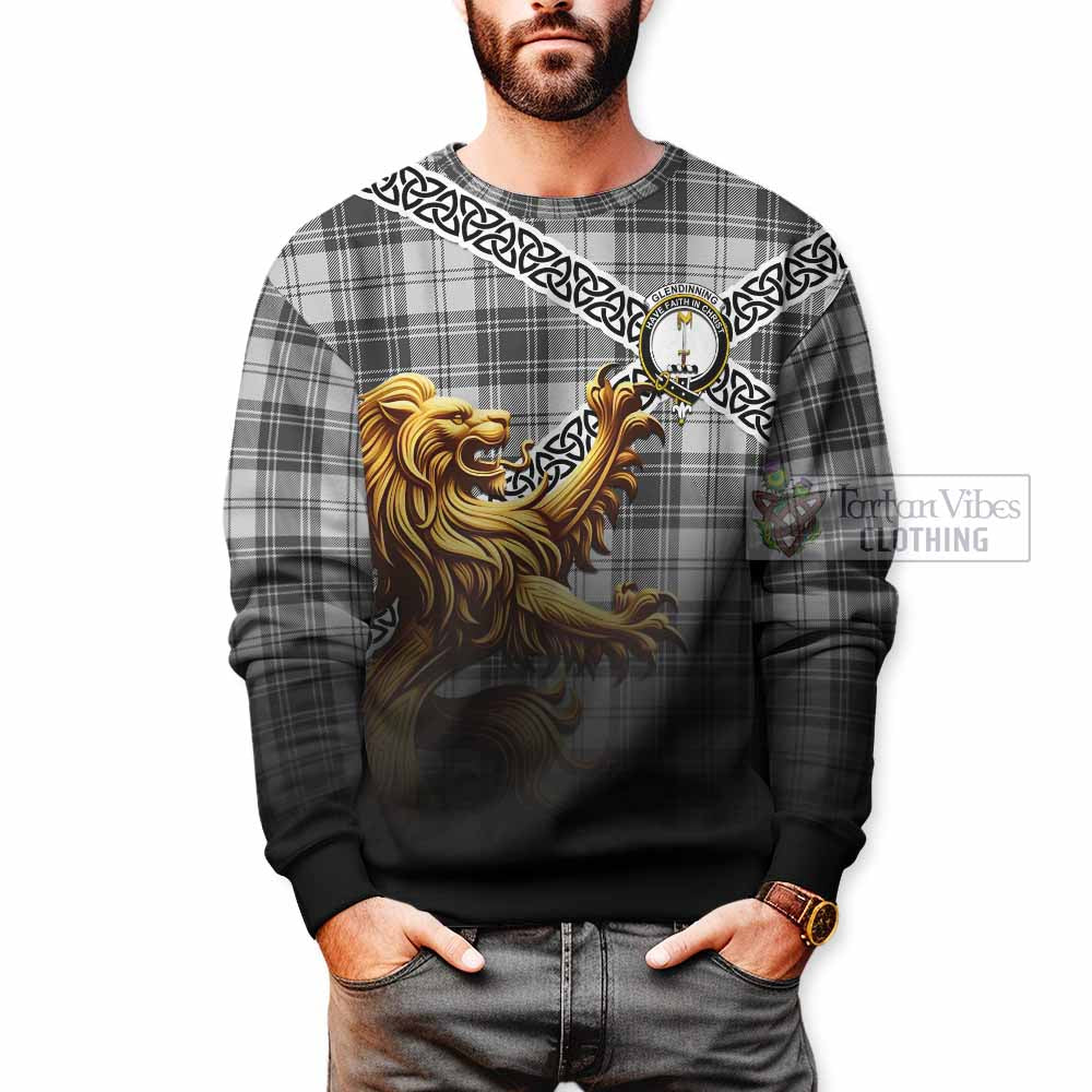 Glendinning Crest Tartan Sweatshirt with Golden Lion Emblem Celtic Style - Tartan Vibes Clothing