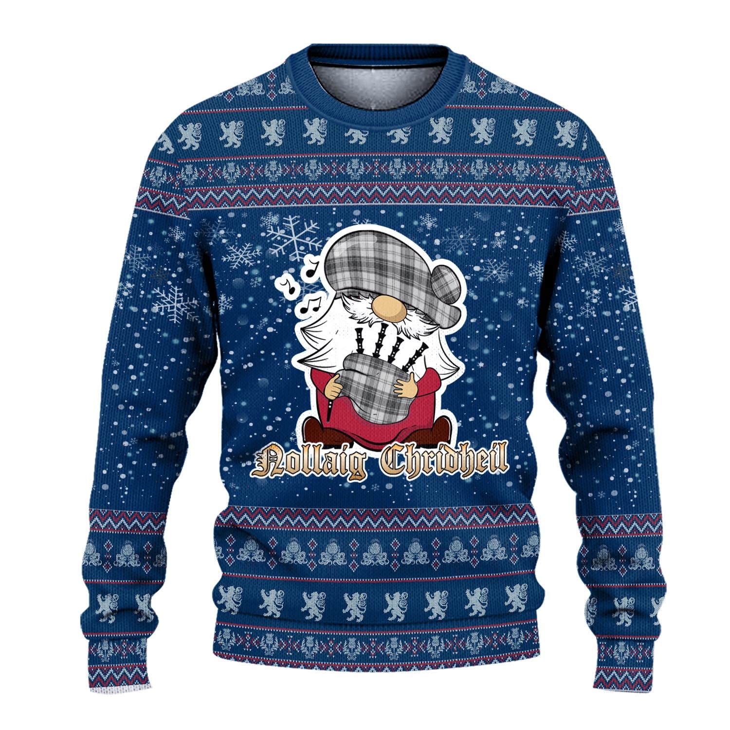Glendinning Clan Christmas Family Knitted Sweater with Funny Gnome Playing Bagpipes - Tartanvibesclothing