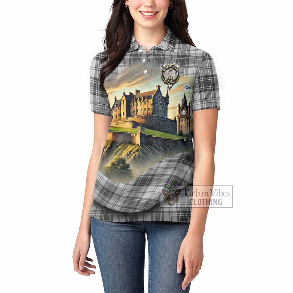 Glendinning Tartan Family Crest Women's Polo Shirt with Scottish Ancient Castle Style - Tartan Vibes Clothing