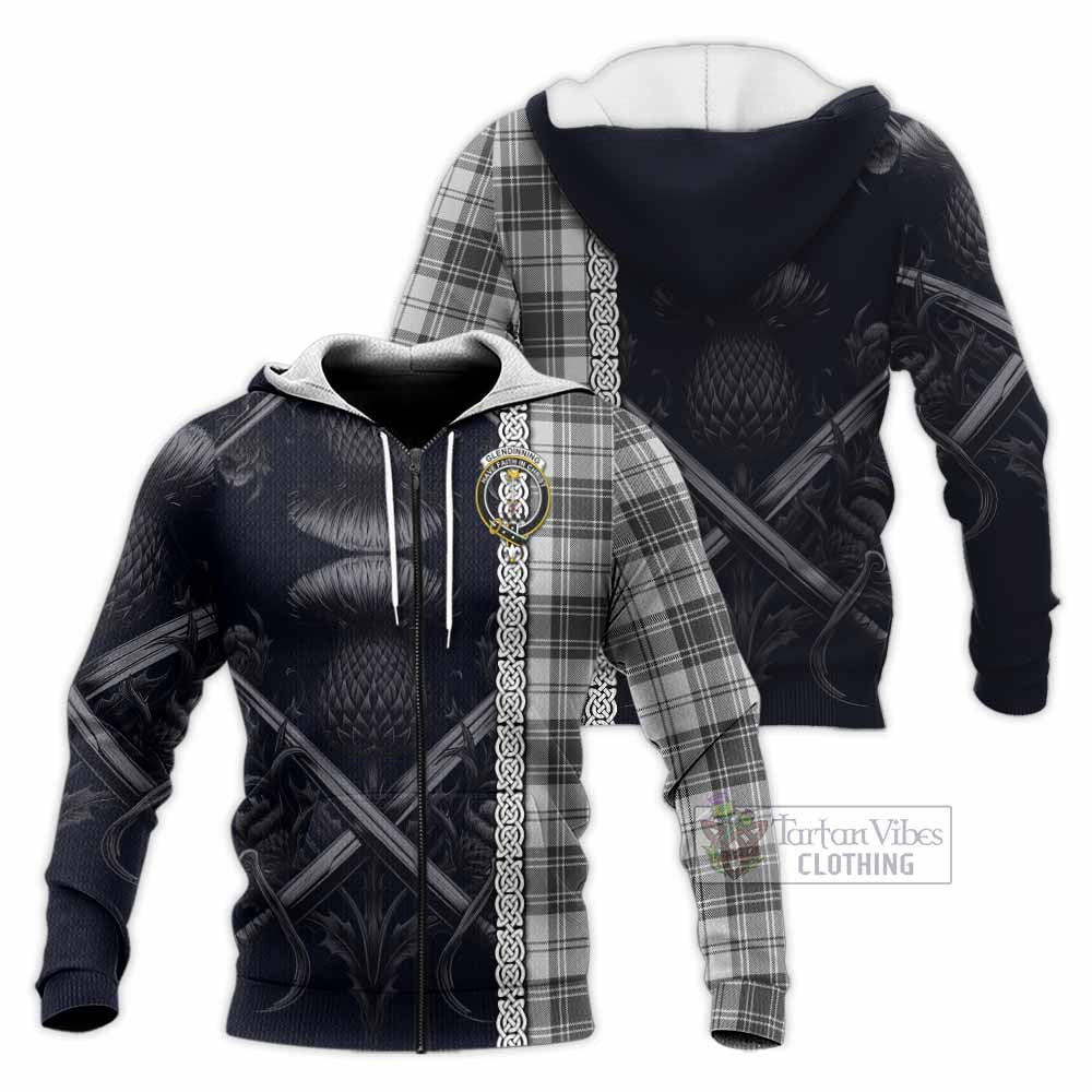 Glendinning Tartan Knitted Hoodie with Family Crest Cross Sword Thistle Celtic Vibes Unisex Knitted Zip Hoodie - Tartan Vibes Clothing