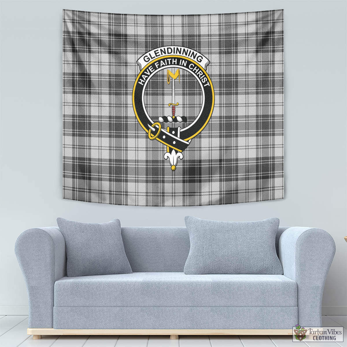 Glendinning Tartan Tapestry Wall Hanging and Home Decor for Room with Family Crest - Tartan Vibes Clothing