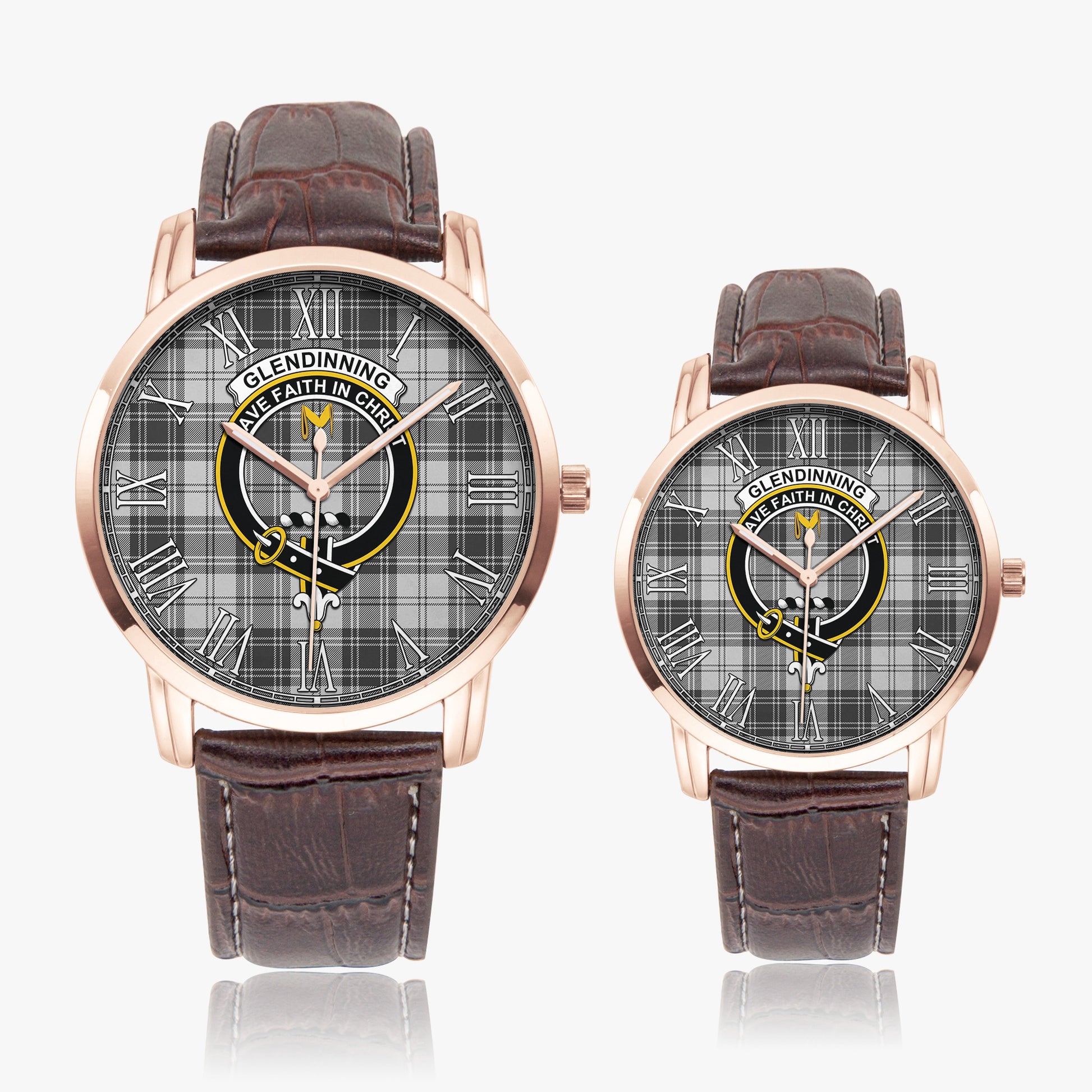 Glendinning Tartan Family Crest Leather Strap Quartz Watch - Tartan Vibes Clothing