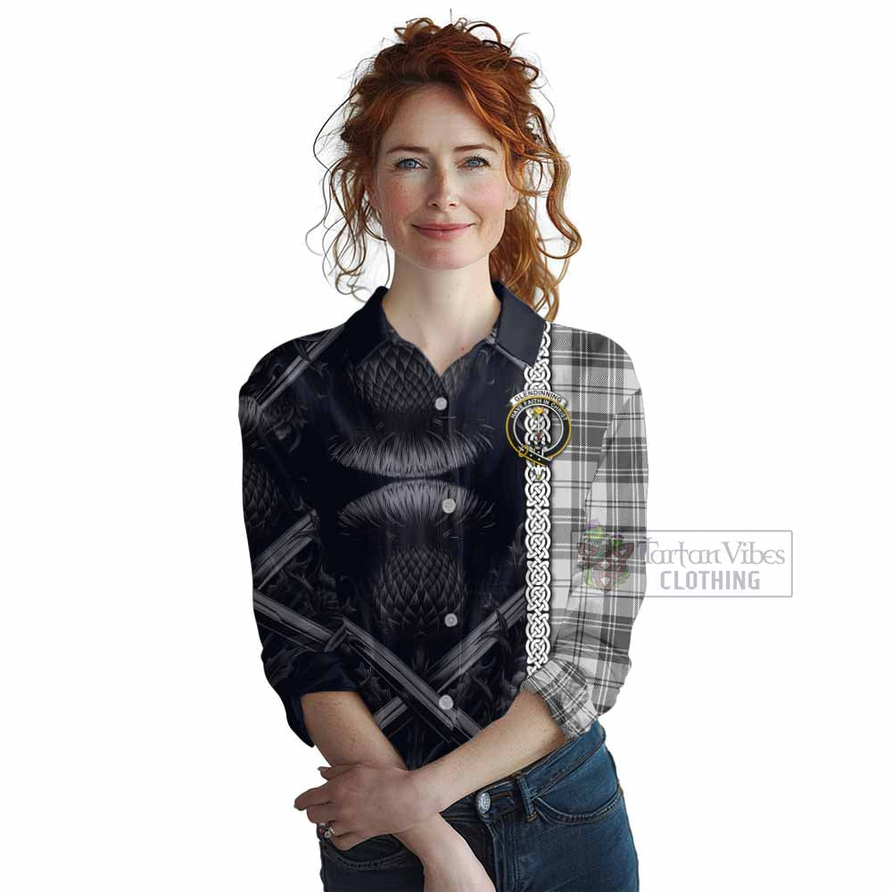 Glendinning Tartan Women's Casual Shirt with Family Crest Cross Sword Thistle Celtic Vibes - Tartan Vibes Clothing