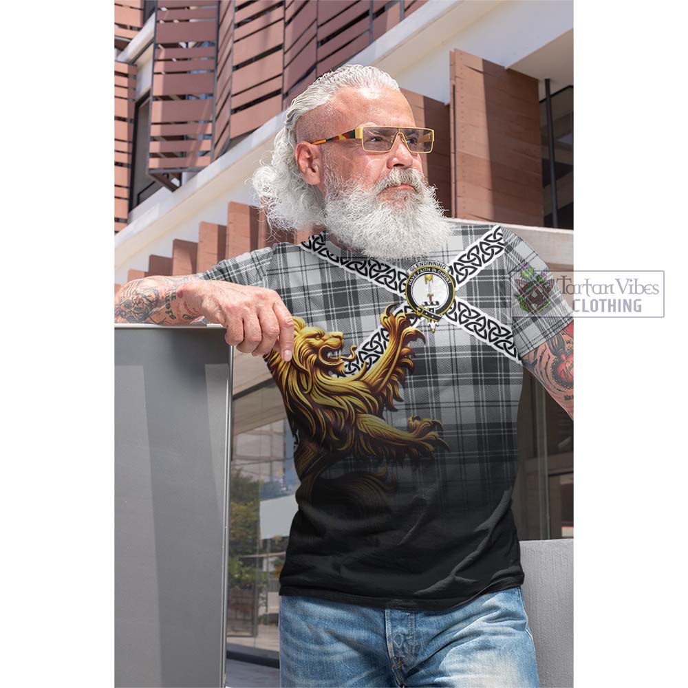 Tartan Vibes Clothing Glendinning Crest Tartan Cotton T-shirt with Golden Lion Emblem Celtic Style
