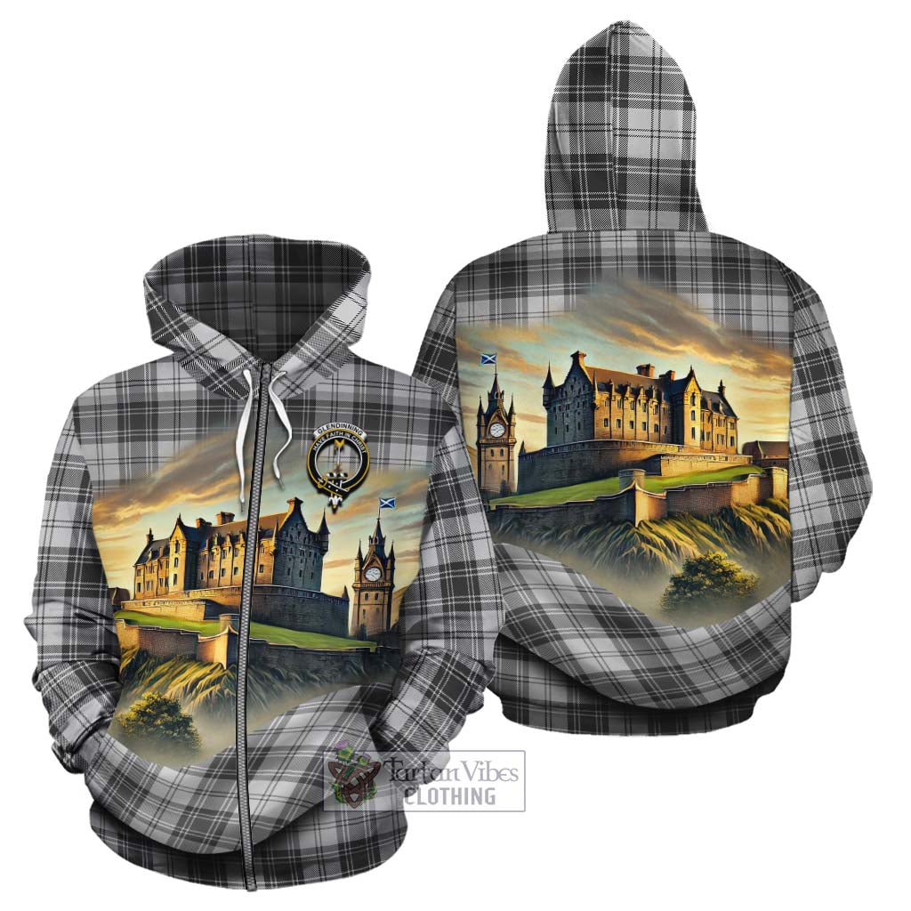 Glendinning Tartan Family Crest Cotton Hoodie with Scottish Ancient Castle Style Zip Hoodie - Tartan Vibes Clothing