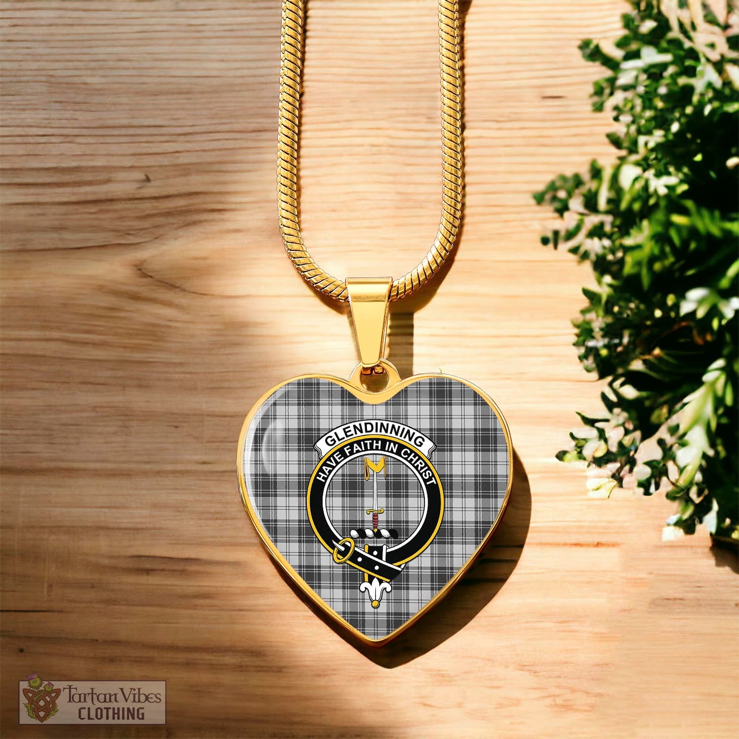 Glendinning Tartan Heart Necklace with Family Crest Luxury Necklace (Gold) No - Tartan Vibes Clothing
