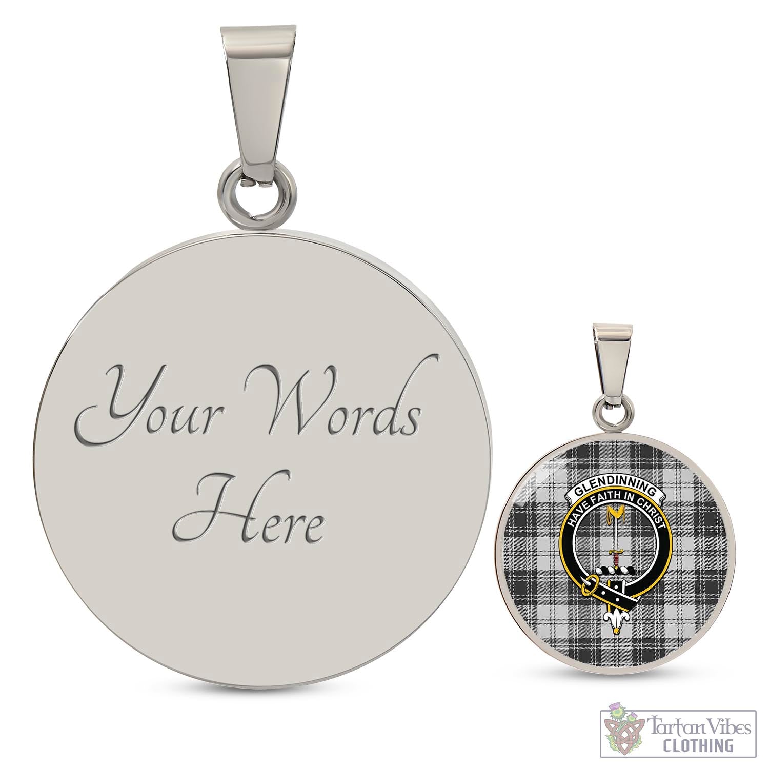 Glendinning Tartan Circle Necklace with Family Crest Luxury Necklace (Silver) Yes - Tartan Vibes Clothing