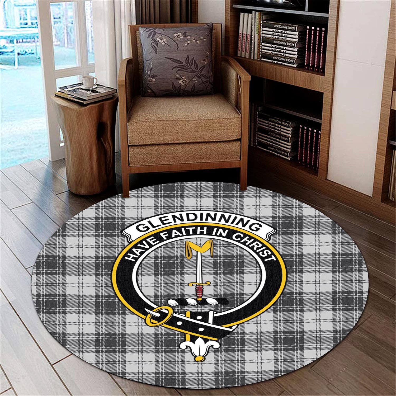 Glendinning Tartan Round Rug with Family Crest - Tartan Vibes Clothing