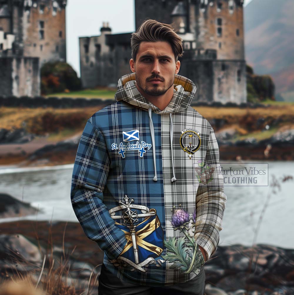 Glendinning Tartan Cotton Hoodie Happy St. Andrew's Day Half Tartan Style - Tartan Vibes Clothing