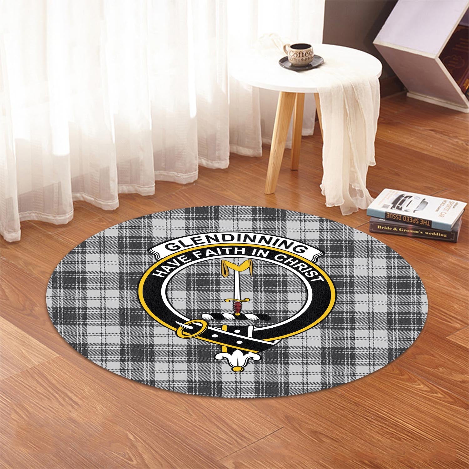 Glendinning Tartan Round Rug with Family Crest - Tartan Vibes Clothing
