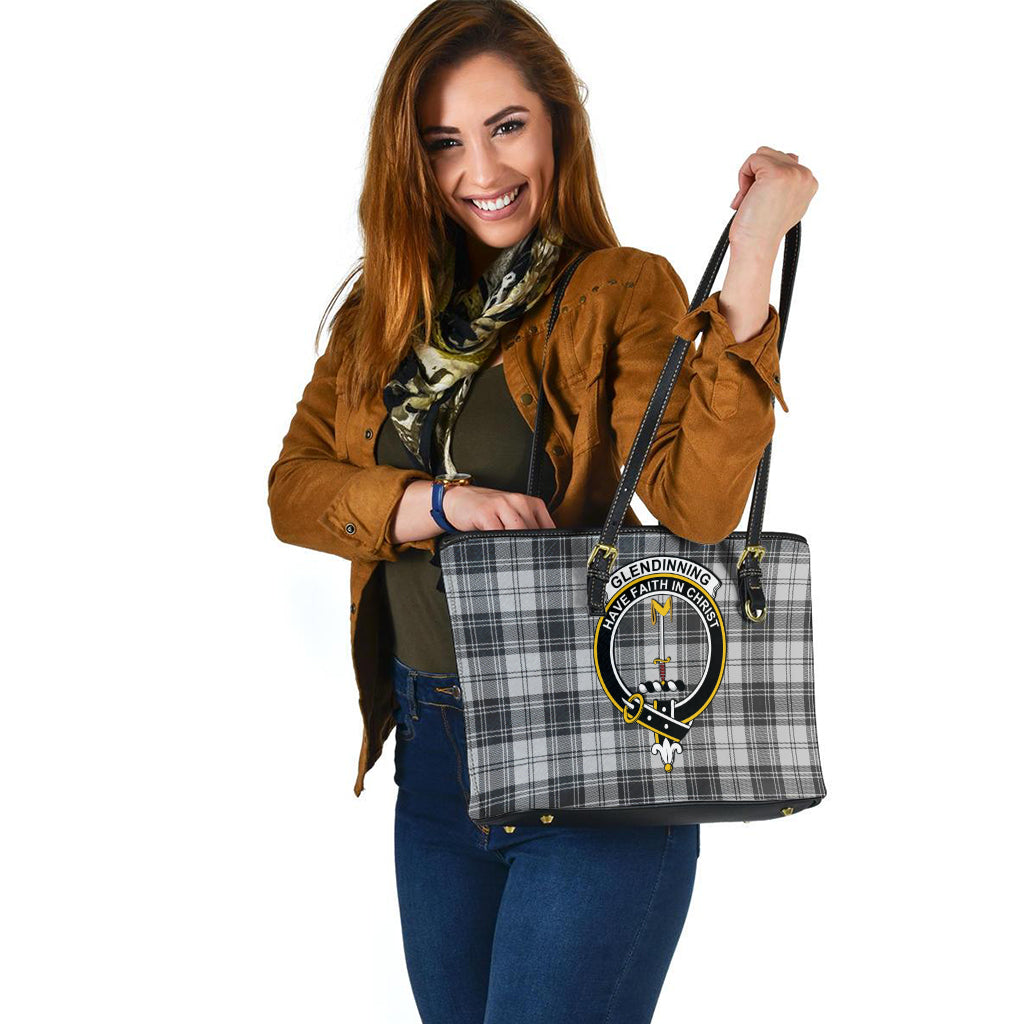 Glendinning Tartan Leather Tote Bag with Family Crest - Tartan Vibes Clothing