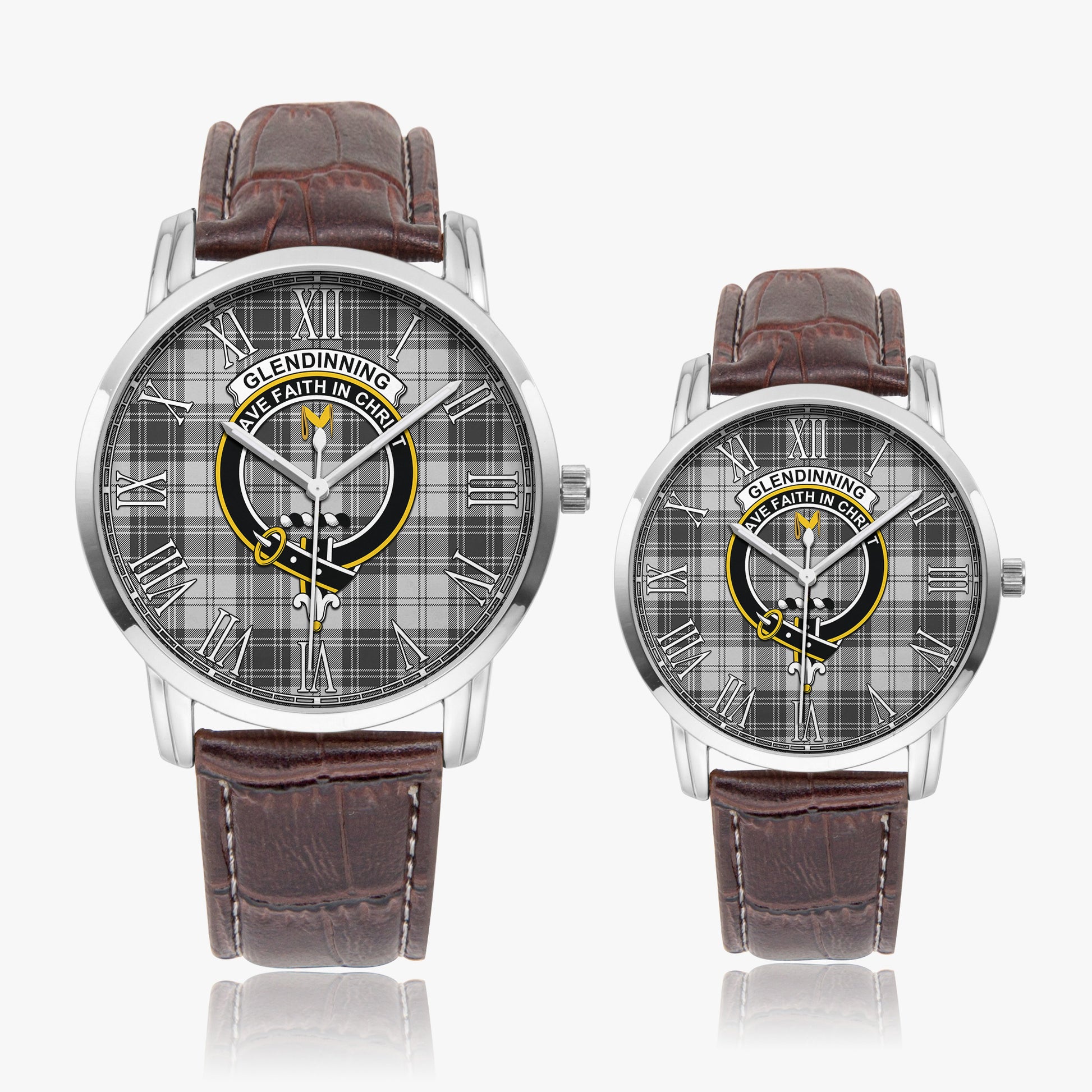 Glendinning Tartan Family Crest Leather Strap Quartz Watch - Tartan Vibes Clothing