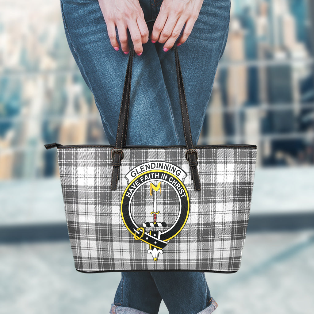 Glendinning Tartan Leather Tote Bag with Family Crest - Tartan Vibes Clothing