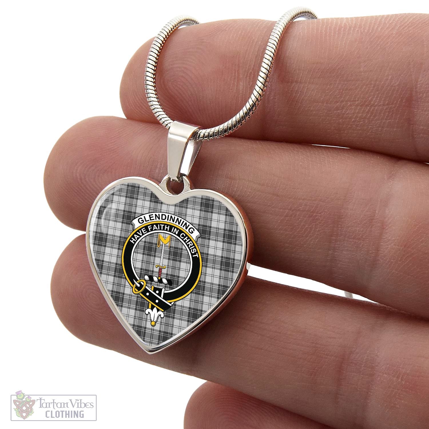Glendinning Tartan Heart Necklace with Family Crest - Tartan Vibes Clothing