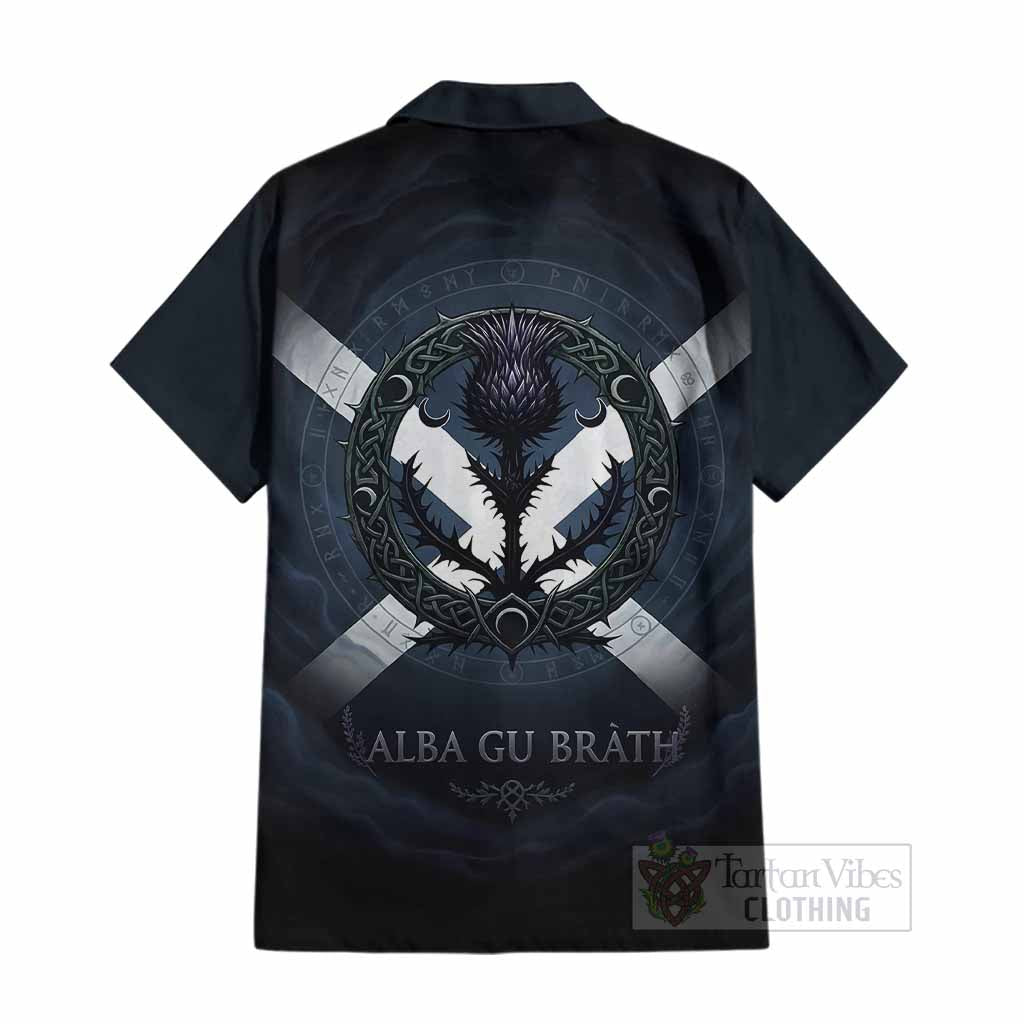 Glendinning Clan Crest Cotton Hawaiian Shirt with Celtic Knot Thistle and Saltire Kid - Tartan Vibes Clothing