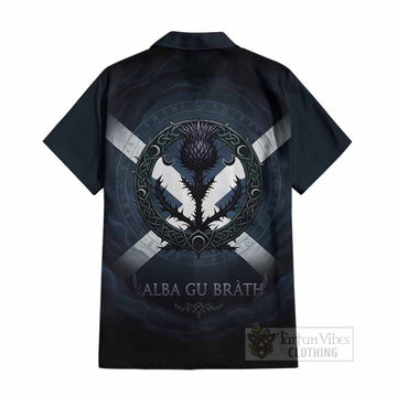 Glendinning Clan Crest Cotton Hawaiian Shirt with Celtic Knot Thistle and Saltire Kid - Tartan Vibes Clothing