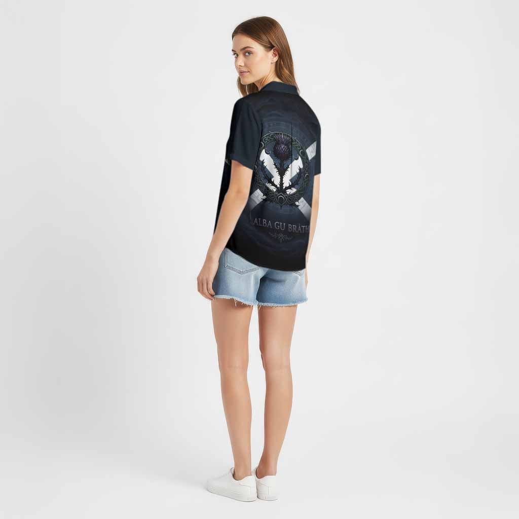 Glendinning Clan Crest Cotton Hawaiian Shirt with Celtic Knot Thistle and Saltire - Tartan Vibes Clothing