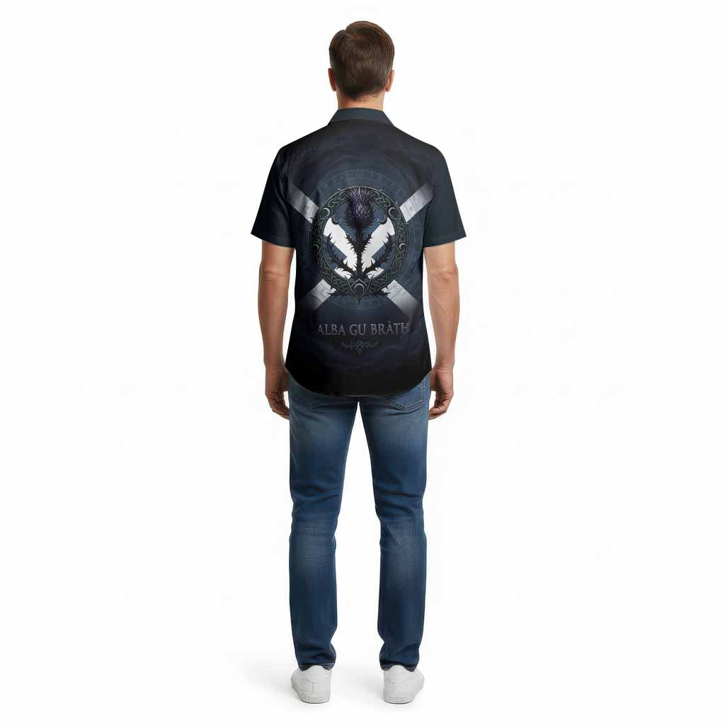 Glendinning Clan Crest Cotton Hawaiian Shirt with Celtic Knot Thistle and Saltire - Tartan Vibes Clothing