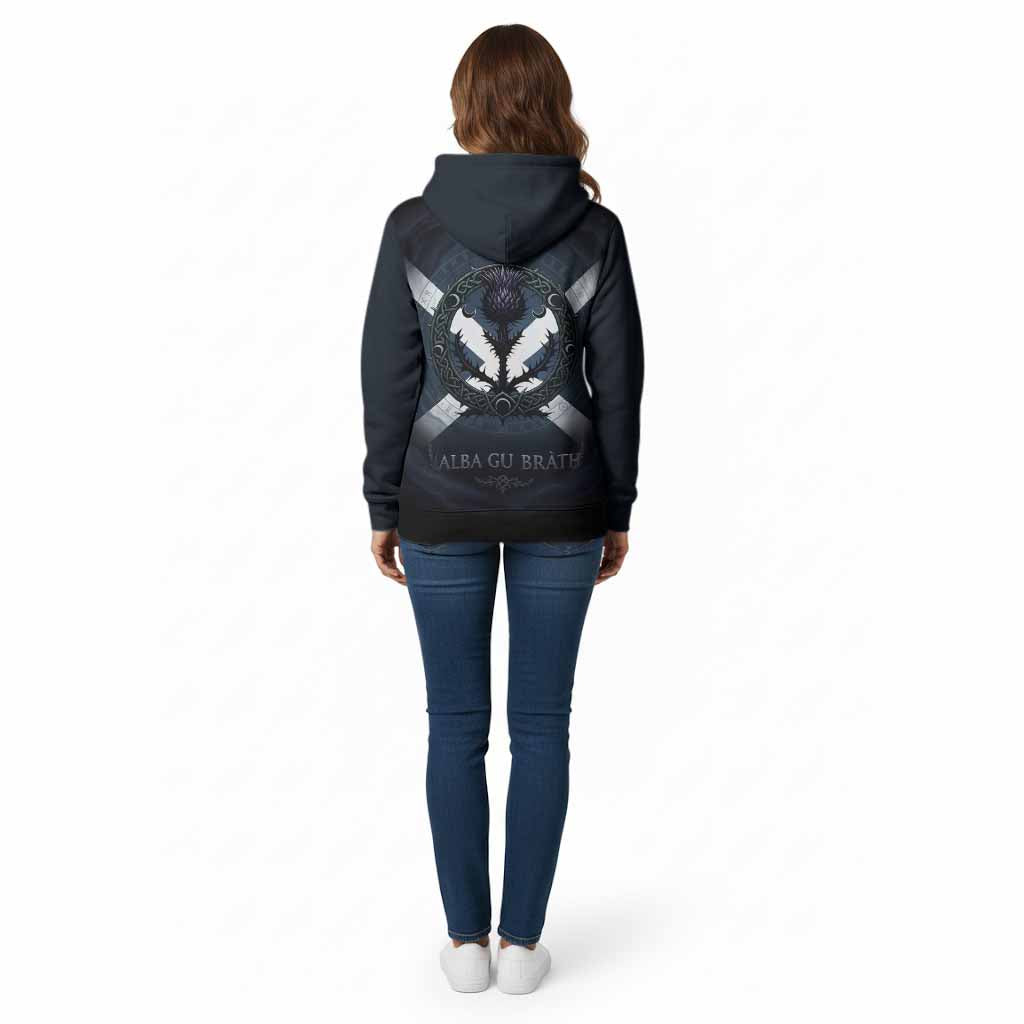 Glendinning Clan Crest Cotton Hoodie with Celtic Knot Thistle and Saltire