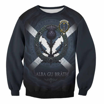 Glendinning Clan Crest Sweatshirt with Celtic Knot Thistle and Saltire