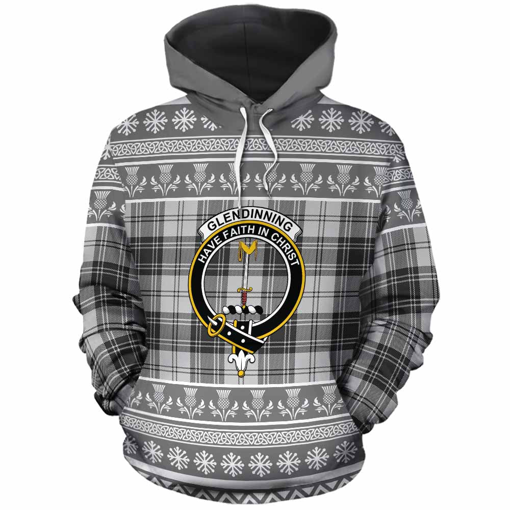 Glendinning Clan Tartan Christmas Cotton Hoodie with Family Crest - Tartan Vibes Clothing