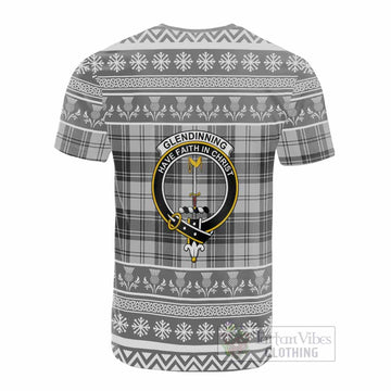 Glendinning Clan Tartan Christmas Cotton T-shirt with Family Crest