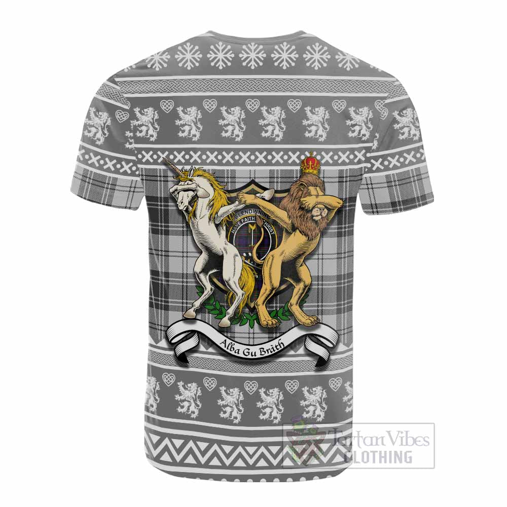 Glendinning Clan Tartan Crest Christmas Cotton T-shirt Coat of Arms Funny Style - Tartan Vibes Clothing