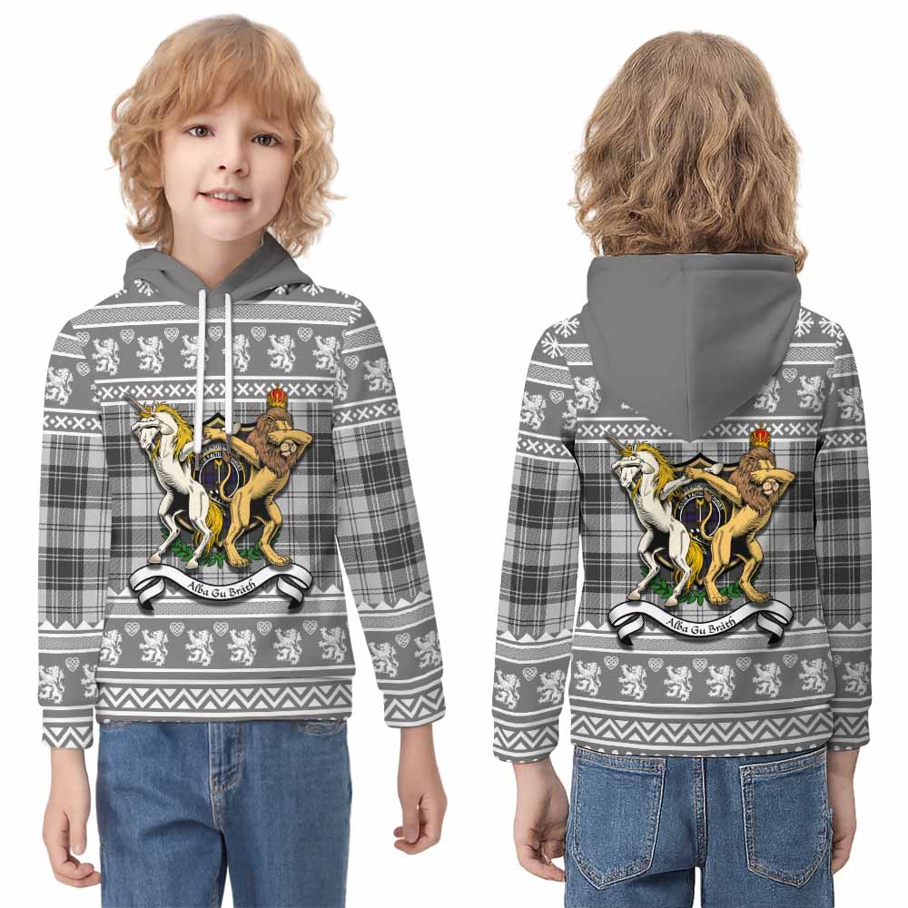 Glendinning Clan Tartan Crest Christmas Kid Hoodie Coat of Arms Funny Style - Tartan Vibes Clothing
