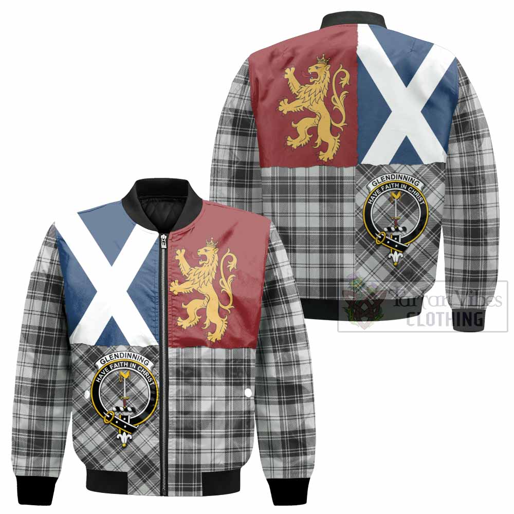 Glendinning Crest Tartan Bomber Jacket with Lion Rampant Saltire Style