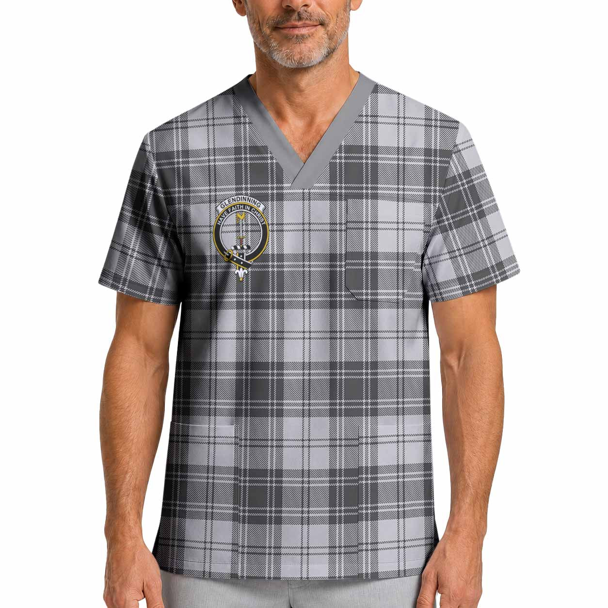 Glendinning Crest Tartan Scrub Top XL - Tartan Vibes Clothing
