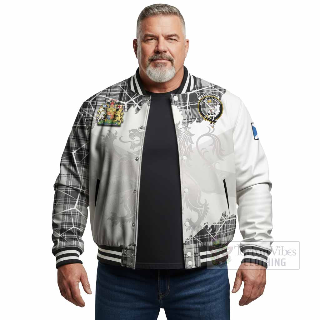 Glendinning Tartan Baseball Jacket with Family Crest and Lion Rampant Grunge Style