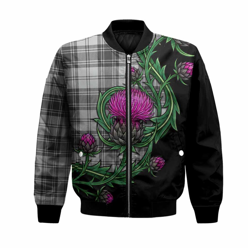 Glendinning Tartan Bomber Jacket Resilient Scottish Thistle Unisex Black - Tartan Vibes Clothing