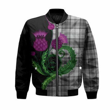 Glendinning Tartan Bomber Jacket Traditional Scottish Thistle Unisex Black - Tartan Vibes Clothing