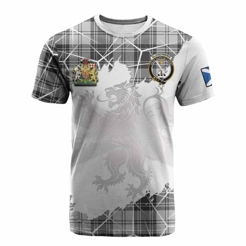 Glendinning Tartan Cotton T-shirt with Family Crest and Lion Rampant Grunge Style