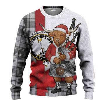 Glendinning Tartan Crest Christmas Christmas Ugly Sweater Highland Cow Bagpipes Coquette Bow Style