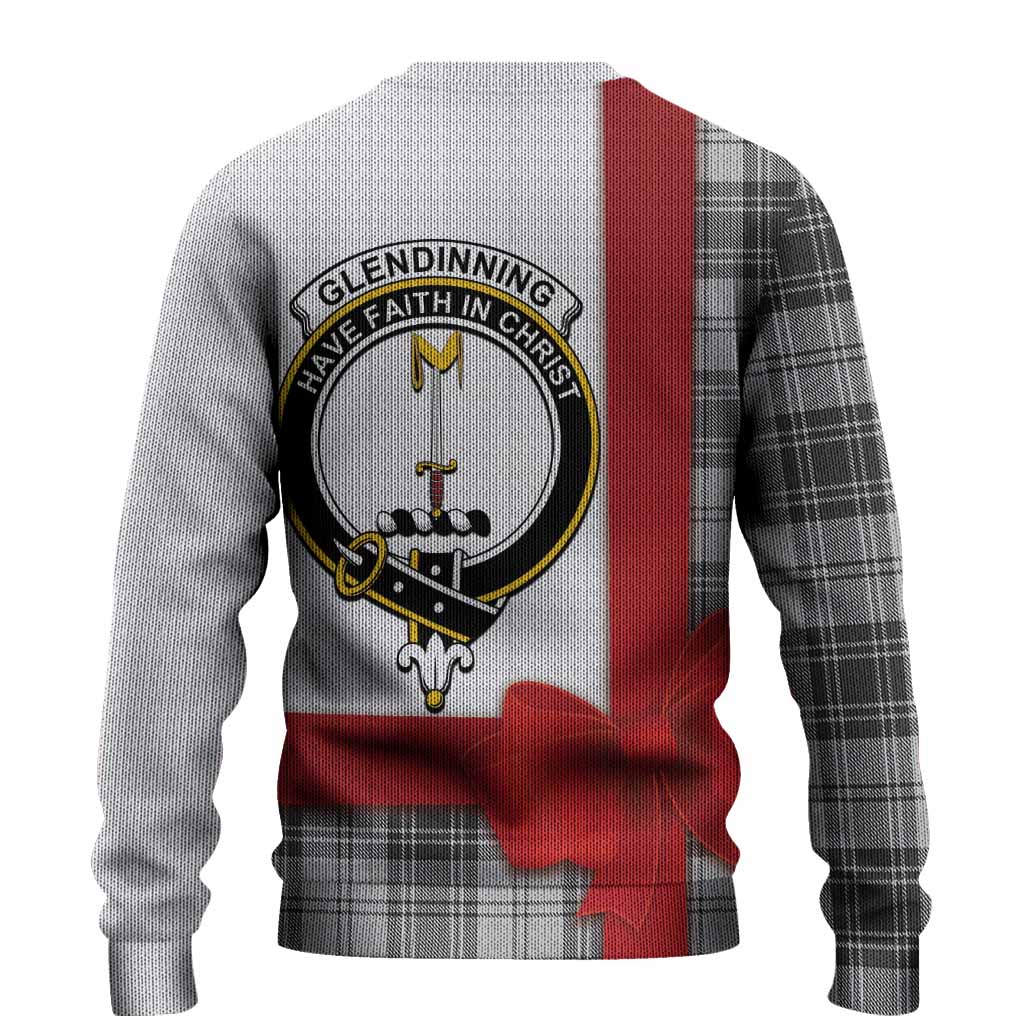 Glendinning Tartan Crest Christmas Christmas Ugly Sweater Highland Cow Bagpipes Coquette Bow Style
