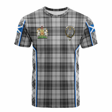 Glendinning Tartan Crest Cotton T-shirt Scotland Coat of Arm Flag Style
